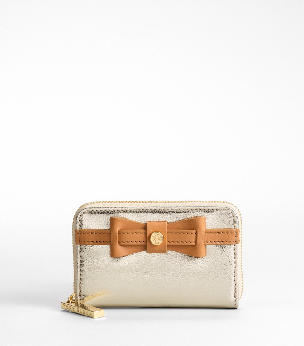 TB Bow Zip Coin Case in Gold 