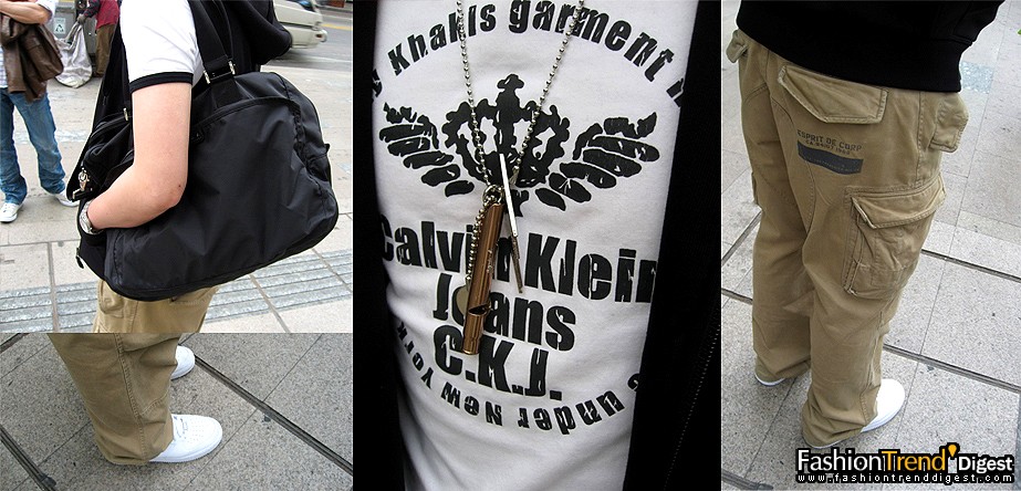 名字：Peter<br>
職業：視覺商品陳列<br>
Tee：CK Jeans<br>
馬甲：H&M<br>
褲子：Esprit<br>
鞋子：Nike<br>
包：Agnes b<br>
喜歡的品牌：Agnes b、CK Jeans<br>
穿衣風格：街頭、Zara風格<br>
購買場所：淮海路<br>
時尚媒體：生活時尚頻道、Milk<br>
 